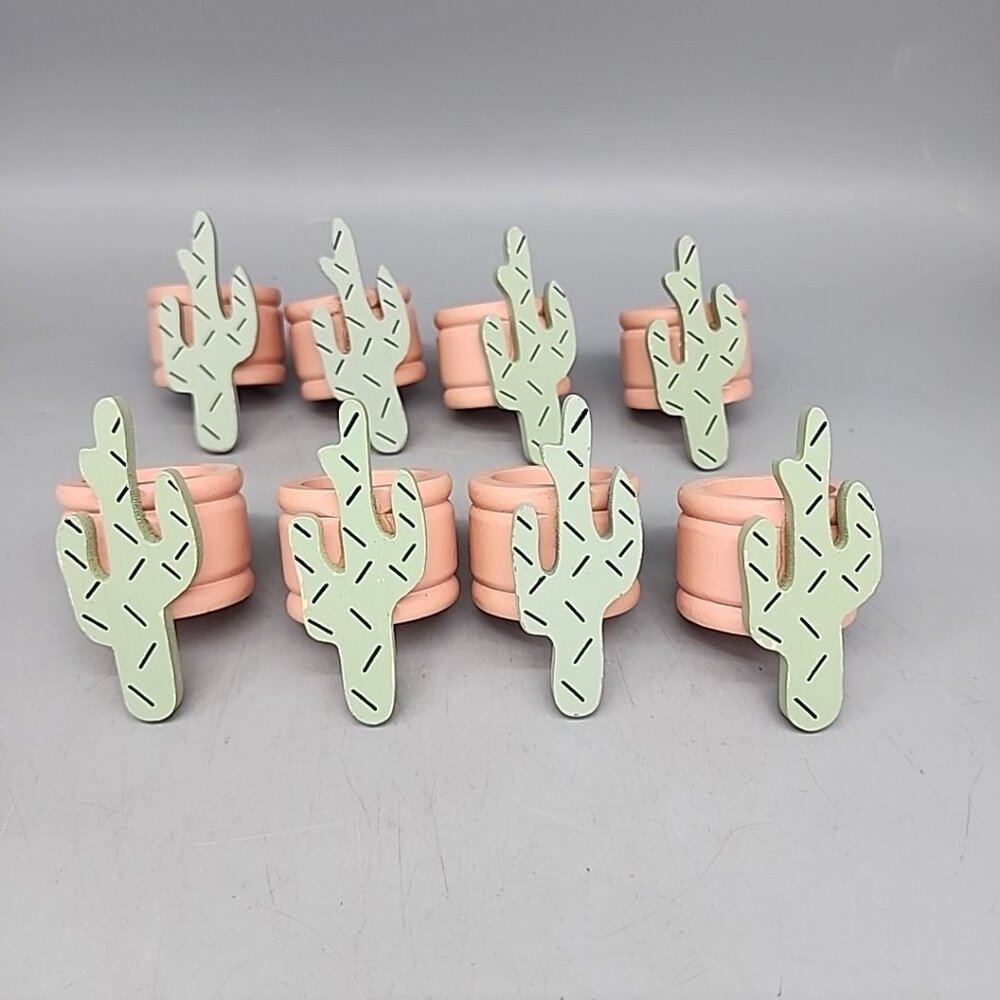 8 Southwest Desert Saguaro Cactus Wood Napkin Ring Holders Wooden 3"x1.5"
